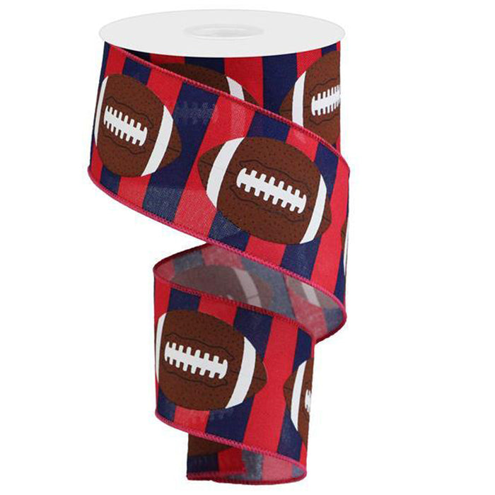2.5" Red Navy Stripe Brown Football Ribbon RGA143124