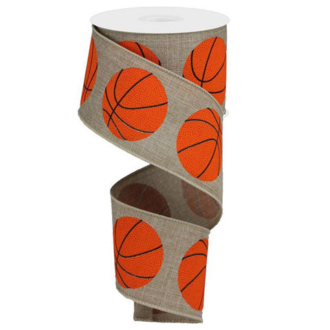 2.5" Light Beige Basketball Print Ribbon RGA151601