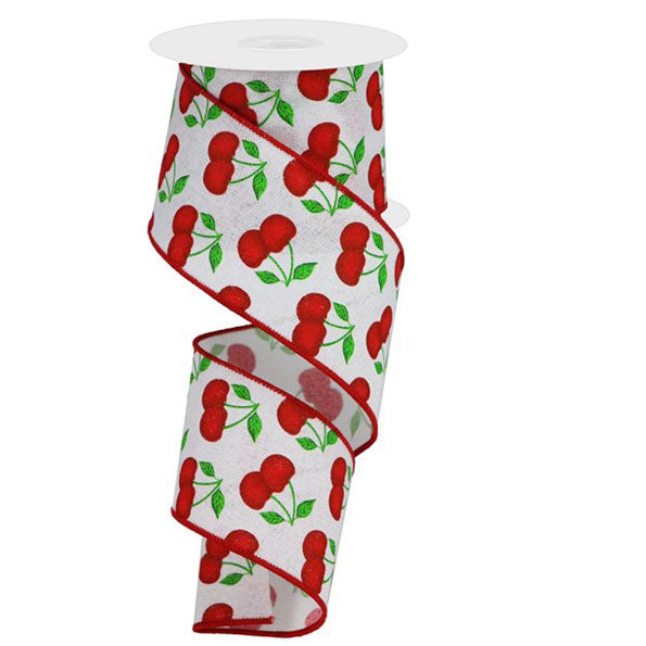 2.5" White with Red Cherries Ribbon RGA164427
