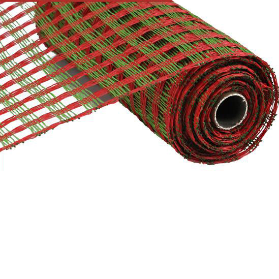 10" Red Lime Green Poly Burlap Check Mesh RP812335