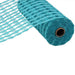 A 10 Turquoise Poly Burlap Check Mesh (RP812882) roll is partially unrolled, showcasing its open weave grid-like pattern. The cylindrical fabric roll sits elegantly on a white surface.