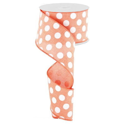 2.5" Medium Multi Dot Coral White Ribbon RX914676