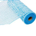 A roll of the "10.5\" Cotton Drift Poly Mesh Turquoise White RY810267" netting, partially unrolled on a white background.