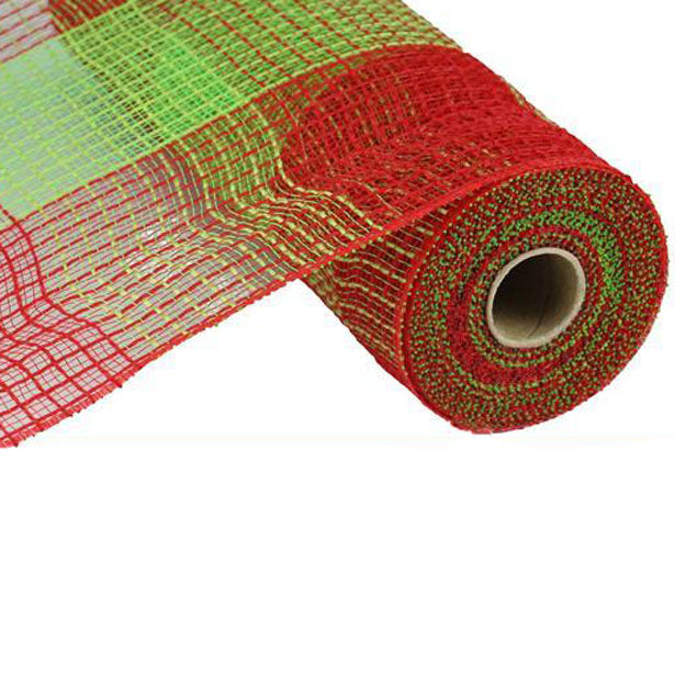 10.5" Red Lime Faux Jute Wide Check Mesh RY830534