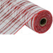 The 10.5 White Red Cotton Foil Check Mesh RY841549 is a partially unrolled roll featuring red and white stripes, made from durable polypropylene over a length of 10 yards.