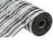 A partially unrolled roll of 10.5 White Black Cotton Foil Check Mesh RY841562 with wavy striped patterns reveals the textured black and white fabric, measuring 10 yards long, tightly wound around a visible cylindrical cardboard core.