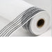 A 10.5 roll of White Black Tinsel Foil Wide Border Deco Mesh RY8505F6, showing the inner cardboard tube, is set diagonally on a plain background, with black grid lines along the edge.