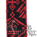 The 2.5 Red Black Woven Aztec X630240-12 features geometric patterns in black and red, including diamonds and zigzags, capturing the striking allure of an Aztec Print Ribbon. TRENDY TREE is displayed in stylized text in the bottom right corner.