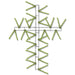 The 27 Metallic Lime Green Pencil Work Cross Frame XX760437 features a metal cross frame wrapped in metallic lime green artificial pine needles, designed to zigzag across the axes, set against a plain white background.