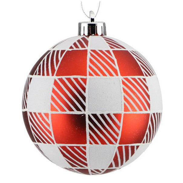 4.75" Stripe Check Red White Ball Ornament XY8848MA