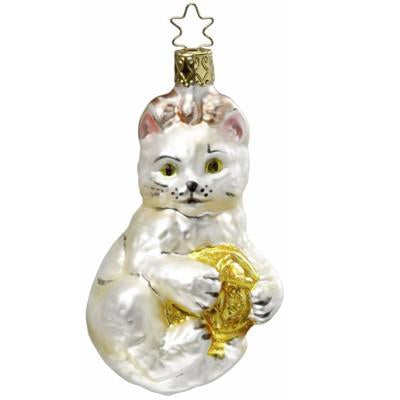 Keke's Yarnball White Cat Christmas Ornament Inge-Glas of Germany 1-016-10