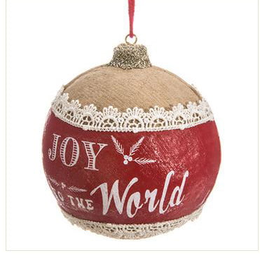4" Joy to the World Ball Ornament Natural Red