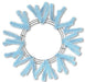 The 24 Work Wreath Sky Blue XX748869 features light blue artificial pine branches on a metal frame, arranged in a circular snowflake pattern. The open center reveals the white background, highlighting its elegant simplicity.